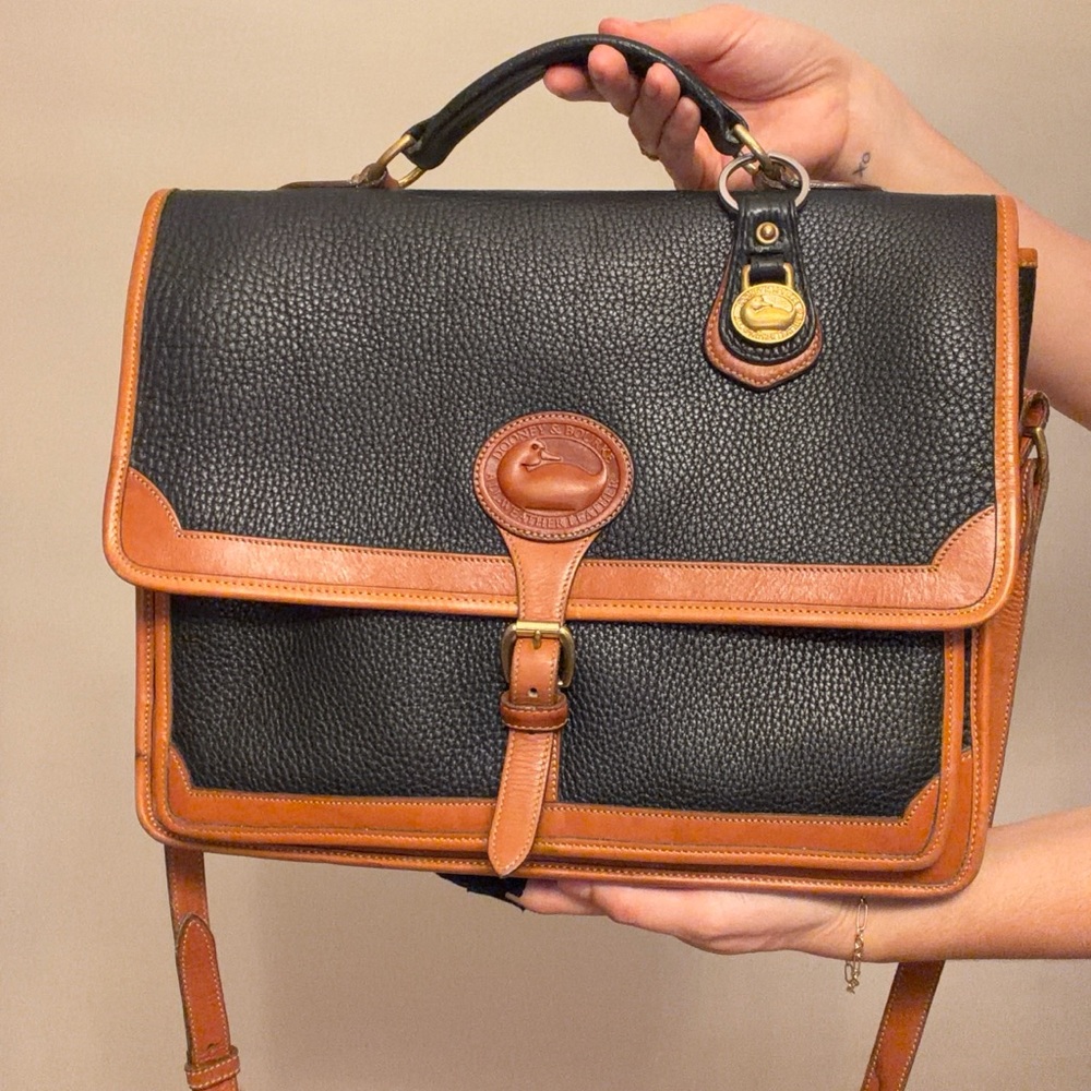 SOLD Vintage Dooney & Bourke Black and Brown Leather Messenger Bag